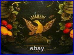 19th C. AMERICANA TOLE TRAY JAPANNED FRUIT EAGLE HP STENCIL RARE ANTIQUE SIGNED