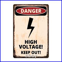 1 Pc Retro Metal Tin Wall Warning Sign High Voltage Danger Zone Plaque VINTAGE