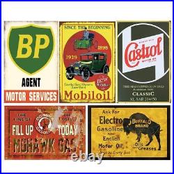 24 Pieces Gas and Oil Tin Signs, Vintage Metal Sign for Home Man Cave Garage