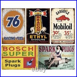 24 Pieces Gas and Oil Tin Signs, Vintage Metal Sign for Home Man Cave Garage