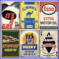 24 Pieces Gas and Oil Tin Signs, Vintage Metal Sign for Home Man Cave Garage