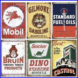 24 Pieces Gas and Oil Tin Signs, Vintage Metal Sign for Home Man Cave Garage