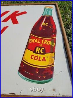 24x18 Vintage Embossed Drink RC Cola Royal Crown Soda Metal Sign R C Framed