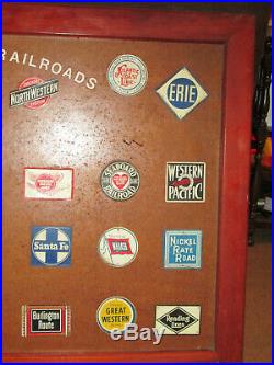 28 Vintage Metal Post Cereal Railroad Train Emblems Signs Lines Station Light
