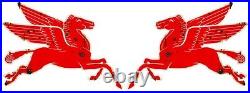 2 Mobil Gas Flying Red Horse Pegasus L & R Metal Heavy Steel Signs Extra Large