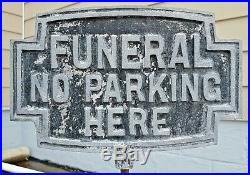 (2) Vintage Funeral Home No Parking Here Mortuary Crematory Metal Street Signs