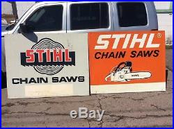 2 Vintage Stihl Chainsaw Dealer Signs Embossed Large Metal 5'x4