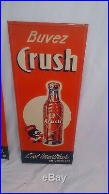 2 (two) Rare Vintage 1940's Orange Crush Crushy Soda Pop 38 Embossed Metal Sign