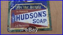 30949 Old Antique Enamel Sign Vintage Shop Advert Metal Hudson's Soap Bicycle