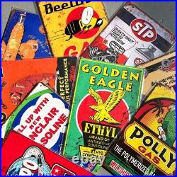 35 Pieces Reproduced Vintage Tin Signs, Gas Oil Advert Antique Metal Signs fo
