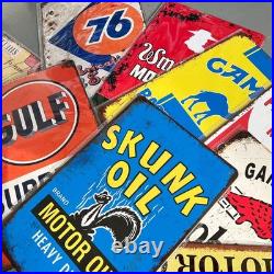 35 Pieces Reproduced Vintage Tin Signs, Gas Oil Advert Antique Metal Signs fo