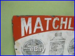 39749 Old Antique Vintage Enamel Sign Shop Advert Matchless Metal Polish Tin Can