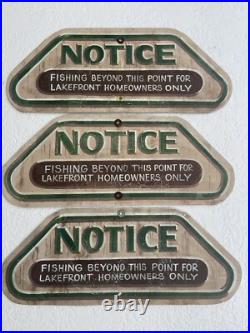 3 Old Vtg Metal Hand Painted Fishing Lakefront Lake Front Home Sign Folk Art 3 Old Vtg Metal Hand Painted Fishing Lakefront Lake Front Home Sign Folk Art