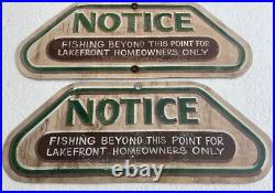 3 Old Vtg Metal Hand Painted Fishing Lakefront Lake Front Home Sign Folk Art 3 Old Vtg Metal Hand Painted Fishing Lakefront Lake Front Home Sign Folk Art