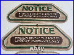 3 Old Vtg Metal Hand Painted Fishing Lakefront Lake Front Home Sign Folk Art 3 Old Vtg Metal Hand Painted Fishing Lakefront Lake Front Home Sign Folk Art