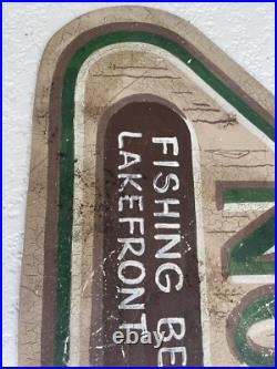 3 Old Vtg Metal Hand Painted Fishing Lakefront Lake Front Home Sign Folk Art 3 Old Vtg Metal Hand Painted Fishing Lakefront Lake Front Home Sign Folk Art