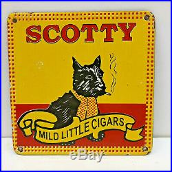 6x6 Vintage Porcelain Enamel Scotty Cigars Tobacco Door Push Pull Metal Sign