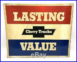 70's 80's GM Chevy Trucks Lasting Value Metal Double Sided Dealer Sign Vintage