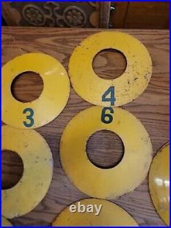 8 Lot Miniature Golf Hole Practice Metal Sign Numbers Disc Porcelain Vtg Rare