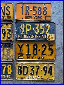 8 Old Vintage New York License Plate Sign Lot Decorator Craft 1929 to 1974
