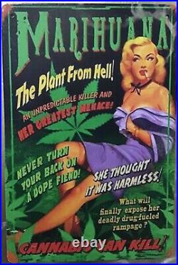 8x12 Marijuana Tin Sign weed hell killer dope pot cannabis sexy girl funny wall