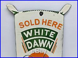 9.5 x 4.5 Vintage Porcelain Enamel White Dawn Flour Door Push Pull Metal Sign
