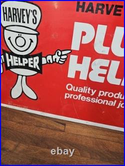 A113- vintage Harvey's Plumbing Original Advertising Metal Sign 24x12 OMAHA NE