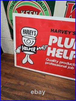 A113- vintage Harvey's Plumbing Original Advertising Metal Sign 24x12 OMAHA NE