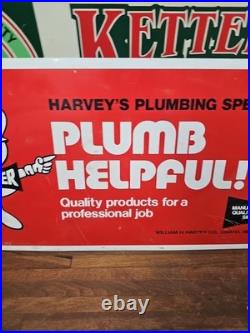 A113- vintage Harvey's Plumbing Original Advertising Metal Sign 24x12 OMAHA NE