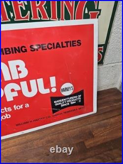 A113- vintage Harvey's Plumbing Original Advertising Metal Sign 24x12 OMAHA NE