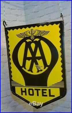 AA hotel enamel sign advertising decor mancave garage metal vintage antique
