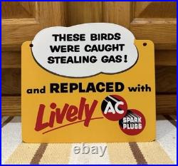 AC Spark Plug Bird Cage Caught Stealing Gas Station Oil Sign Vintage Style Decor