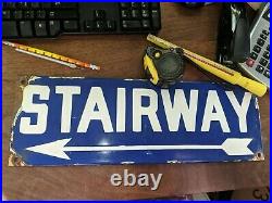 ANTIQUE Vtg 18 ARROW STAIRWAY SIGN Blue & White Enamel Embossed Metal Sign