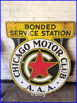 AUTHENTIC Large Vintage Chicago Motor Club AAA Battery Gas Oil Metal Sign