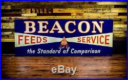 Amazing Beacon farm sign feed seed metal tin original vintage old HUGE unused