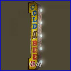 American Art Decor Cold Beer Vintage Bar Decor Distressed Metal LED Sign Light