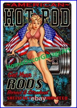 American Hot Rod Girl Metal Sign, 3 Sizes, Vintage Style Garage Art American Hot Rod Girl Metal Sign, 3 Sizes, Vintage Style Garage Art