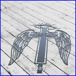Angel Wings Cross Custom Name Memorial Stake, Memorial Cross Stake, Grave Marker