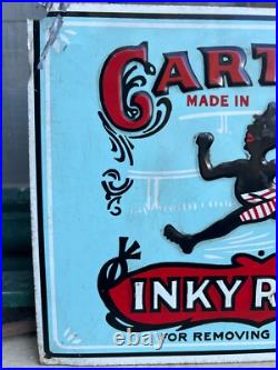 Antique Advertising Sign Carter's Inky Racer Metal Enamel USA