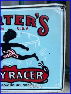 Antique Advertising Sign Carter's Inky Racer Metal Enamel USA