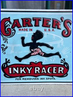 Antique Advertising Sign Carter's Inky Racer Metal Enamel USA