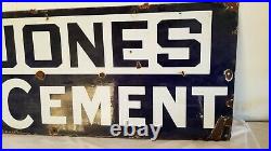Antique Enamel Steel Metal Sign S. Jones PHA Cement 48 by 18
