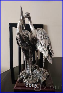 Antique Figure Metal Silver Plating Signed Statue Sculpture Decor Rare Old 20th