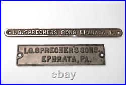 Antique I. G. Sprechers Sons Hardware Store Advertising Metal Plaques Ephrata PA