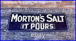 Antique Morton Salt Metal Sign 10x27 Vintage Old Sign