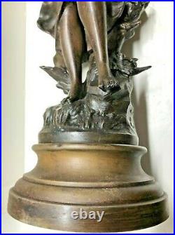 Antique Original French Swinging Arm Clock Statue, Signed Louis Moreau, No Res