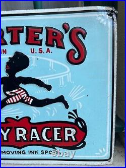 Antique Sign Advertising Carter's' Inky Racer'IN Tin Metal Enamel USA