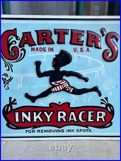 Antique Sign Advertising Carter's' Inky Racer'IN Tin Metal Enamel USA