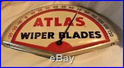 Antique Vintage ATLAS WIPER BLADES Metal Advertising Sign Thermometer Automobile