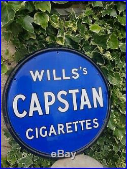 Antique Vintage Enamel Metal Sign Wills Capstan cigarettes tobacco blue circular